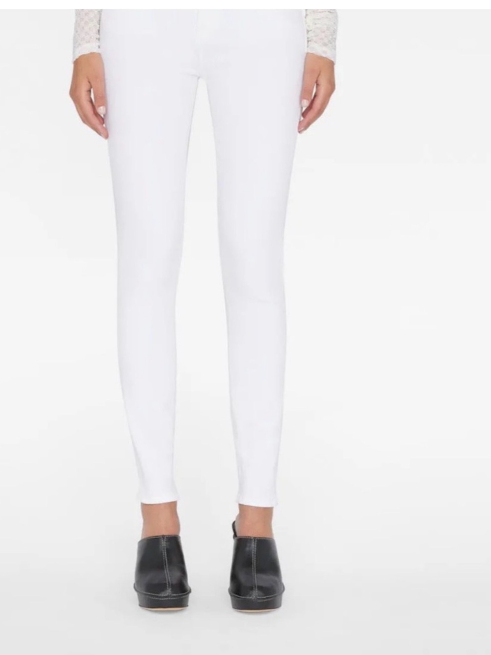 Frame Denim White High-Rise Jeans with Gold Button